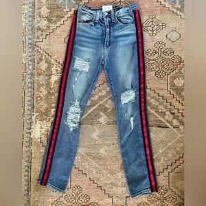 McGuire Ibiza Jeans Crop Ankle Blue Red Tuxedo Stripe- distressed